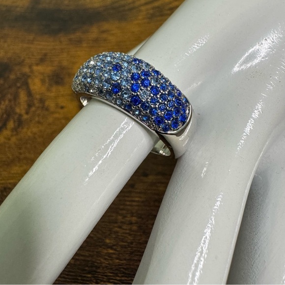 Nataliya V. Collister Blue and Clear Crystal Pave Dome Ring Size 10 - Picture 2 of 8
